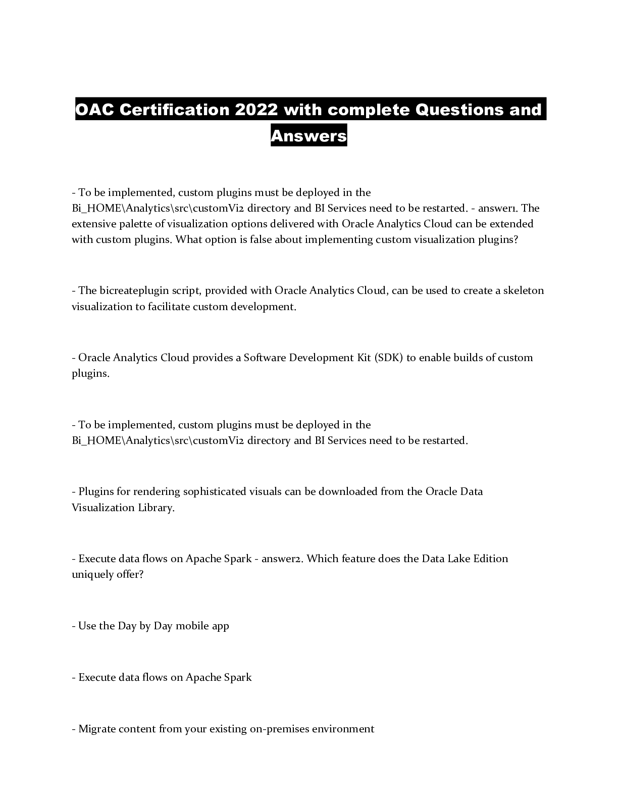 OAC Certification 2022 with complete Questions and Answers Browsegrades